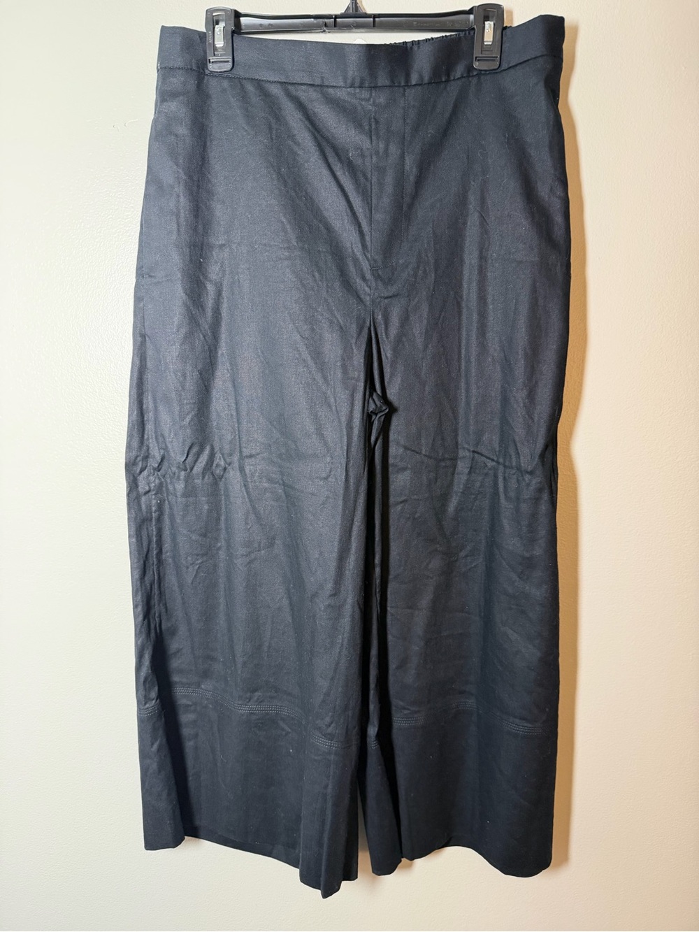 Banana Republic Wide Rise Cropped Linen Blend Black Pants size Large - Picture 3 of 10